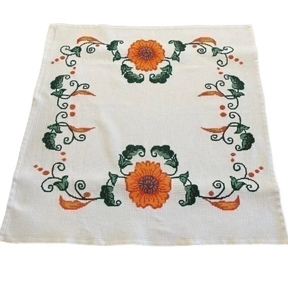 Vintage Handmade Count Cross Stitch Table Runner Table Topper